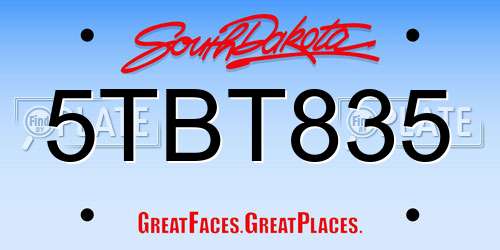 5TBT835 South Dakota License Plate