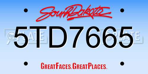5TD7665 South Dakota License Plate