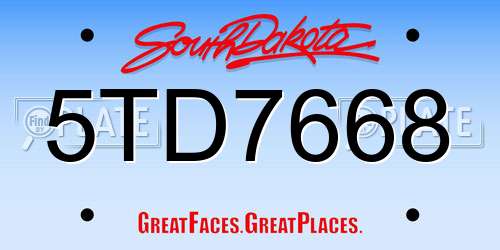5TD7668 South Dakota License Plate