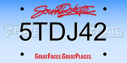 5TDJ42 South Dakota License Plate