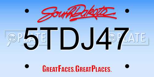 5TDJ47 South Dakota License Plate