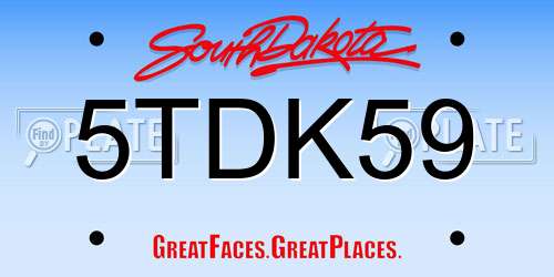 5TDK59 South Dakota License Plate