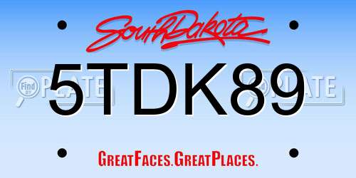 5TDK89 South Dakota License Plate