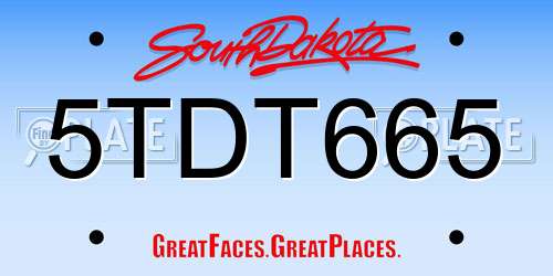 5TDT665 South Dakota License Plate