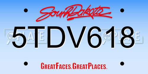 5TDV618 South Dakota License Plate