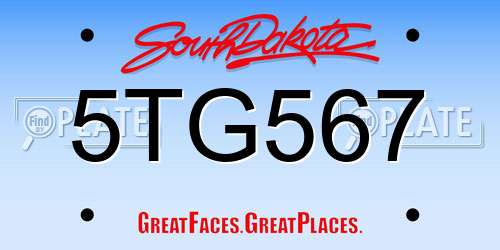 5TG567 South Dakota License Plate