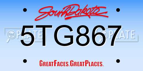 5TG867 South Dakota License Plate