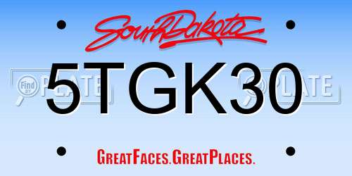 5TGK30 South Dakota License Plate