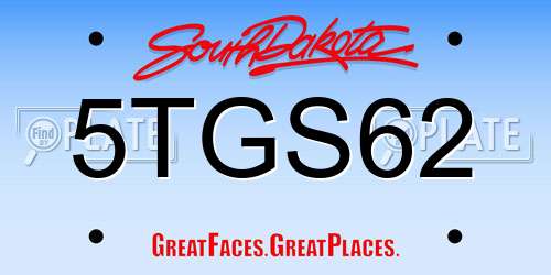 5TGS62 South Dakota License Plate