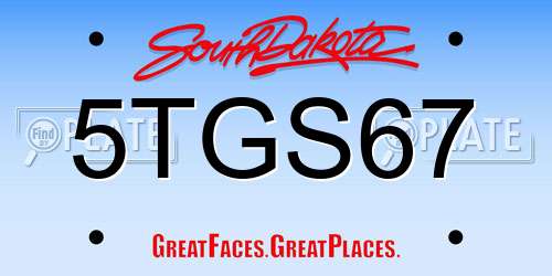 5TGS67 South Dakota License Plate