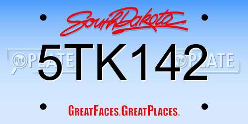 5TK142 South Dakota License Plate