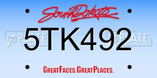 5TK492 South Dakota License Plate