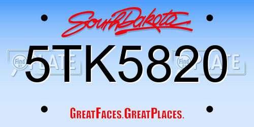 5TK5820 South Dakota License Plate