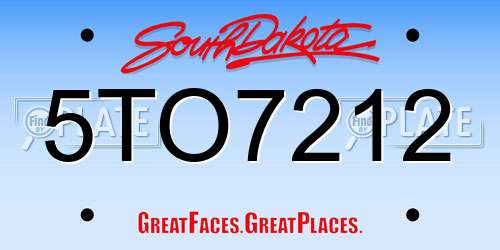 5TO7212 South Dakota License Plate