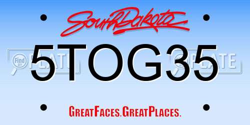 5TOG35 South Dakota License Plate