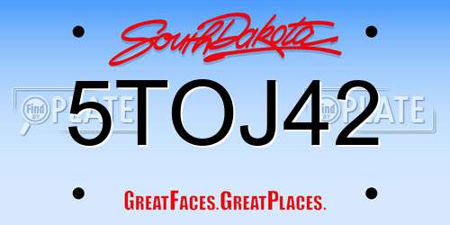 5TOJ42 South Dakota License Plate