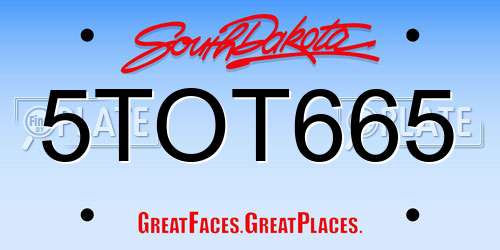 5TOT665 South Dakota License Plate