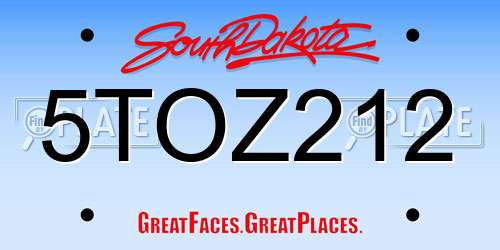 5TOZ212 South Dakota License Plate