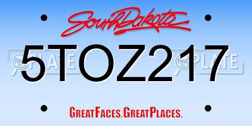 5TOZ217 South Dakota License Plate