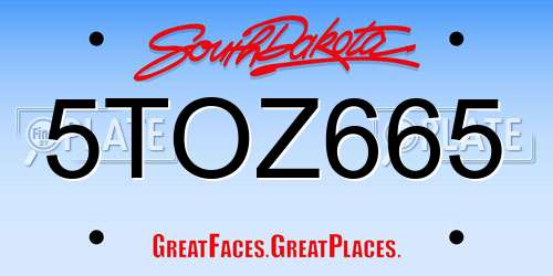 5TOZ665 South Dakota License Plate