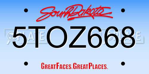 5TOZ668 South Dakota License Plate