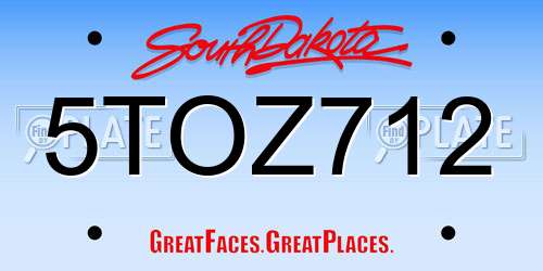 5TOZ712 South Dakota License Plate