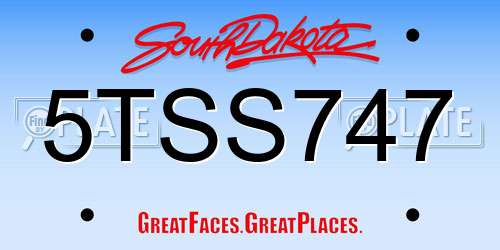 5TSS747 South Dakota License Plate