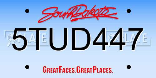 5TUD447 South Dakota License Plate