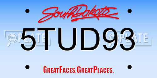 5TUD93 South Dakota License Plate