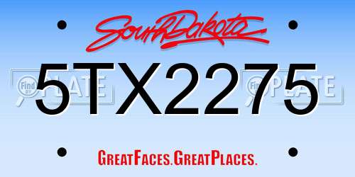 5TX2275 South Dakota License Plate