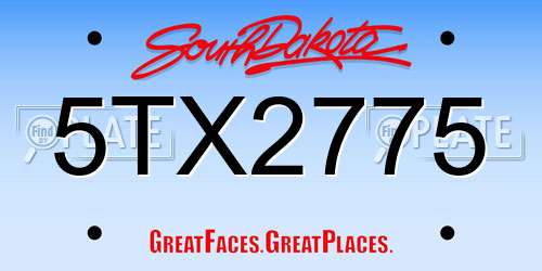 5TX2775 South Dakota License Plate