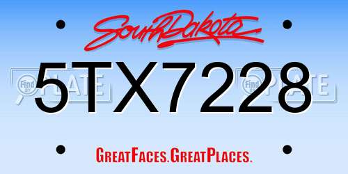 5TX7228 South Dakota License Plate