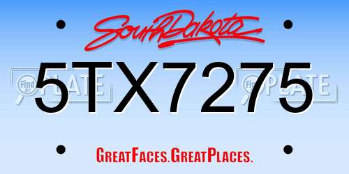 5TX7275 South Dakota License Plate