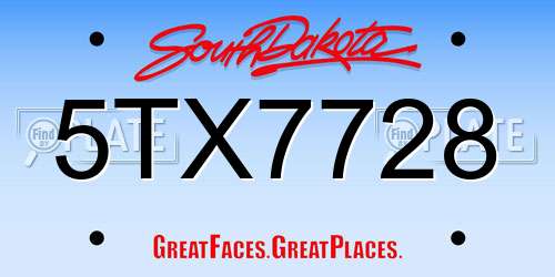 5TX7728 South Dakota License Plate