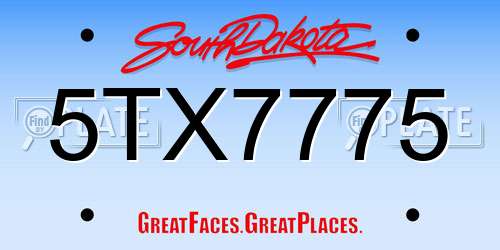 5TX7775 South Dakota License Plate