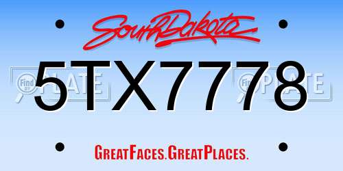 5TX7778 South Dakota License Plate