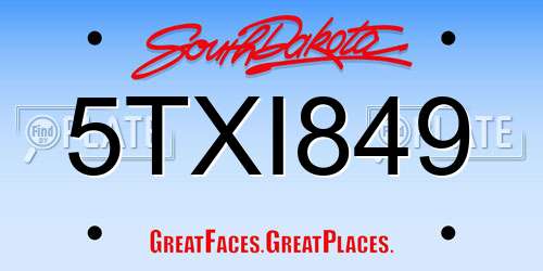 5TXI849 South Dakota License Plate