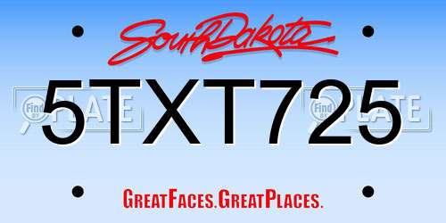 5TXT725 South Dakota License Plate