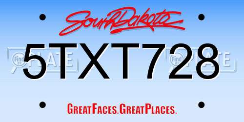 5TXT728 South Dakota License Plate