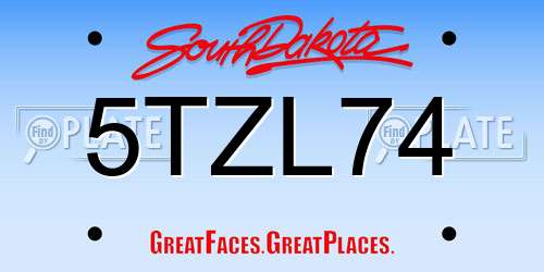 5TZL74 South Dakota License Plate