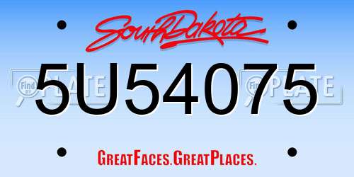 5U54075 South Dakota License Plate