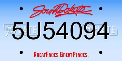 5U54094 South Dakota License Plate