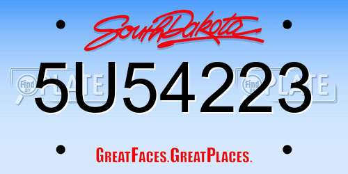 5U54223 South Dakota License Plate
