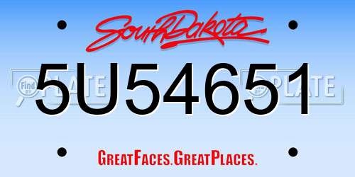 5U54651 South Dakota License Plate