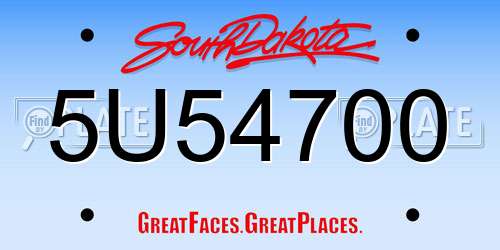 5U54700 South Dakota License Plate