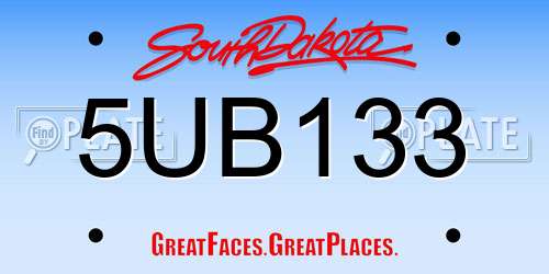 5UB133 South Dakota License Plate