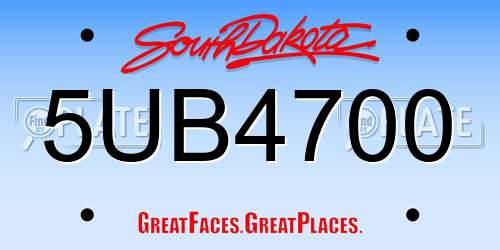 5UB4700 South Dakota License Plate