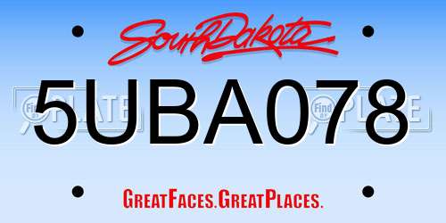 5UBA078 South Dakota License Plate