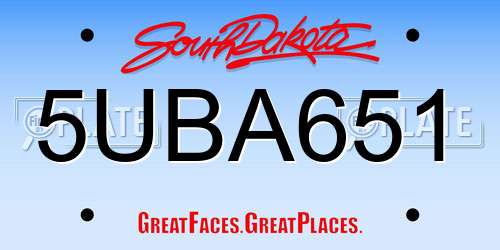 5UBA651 South Dakota License Plate