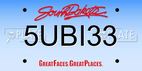 5UBI33 South Dakota License Plate